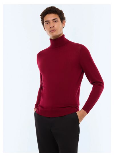 Pull fin à col roulé en laine mérinos