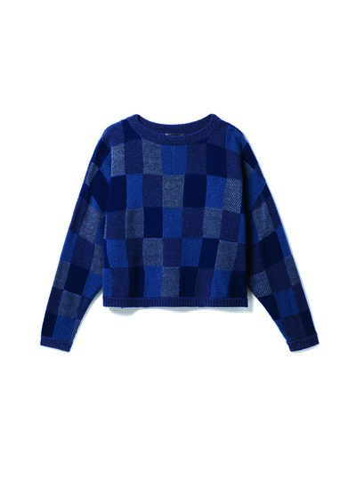 Pull col rond patchwork - Femme - MARINE
