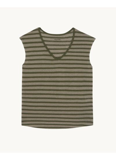 T-Shirt Karol Stripes Débardeur Marinière Col V Rayé Lin
