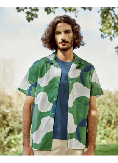 Chemise rose & vertes