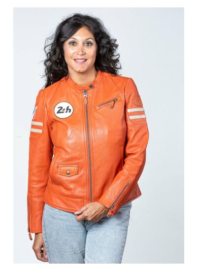 Blouson Cuir 24h Le Mans Femme Julia orange