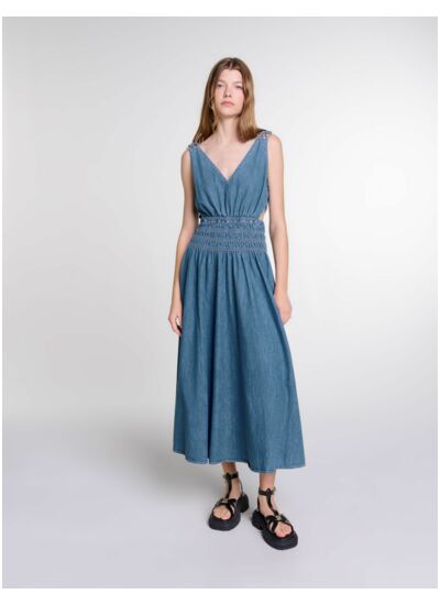 Robe longue ajourée en denim
