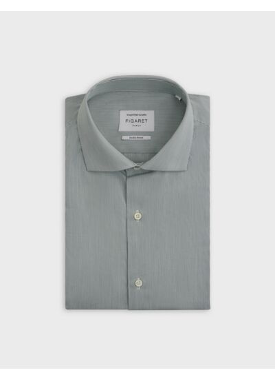 Chemise col italien avec poignets mousquetaires en popeline rayée vert