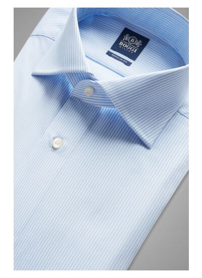 Chemise En Coton À Rayures Bleues Coupe Droite