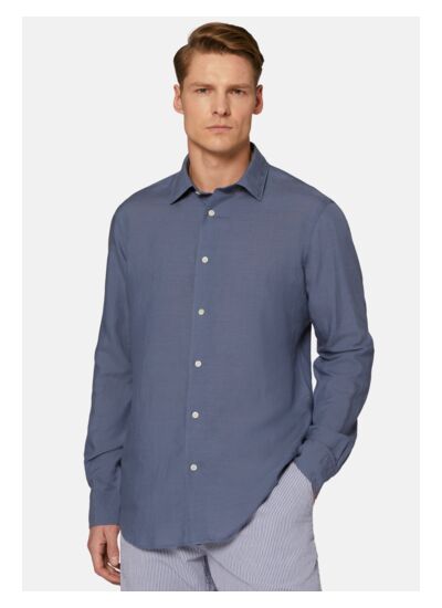 Chemise Indigo En Tencel Lin Coupe Droite