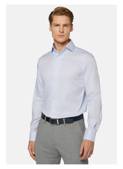 Chemise À Carreaux Bleus En Coton Et Tencel Regular Fit