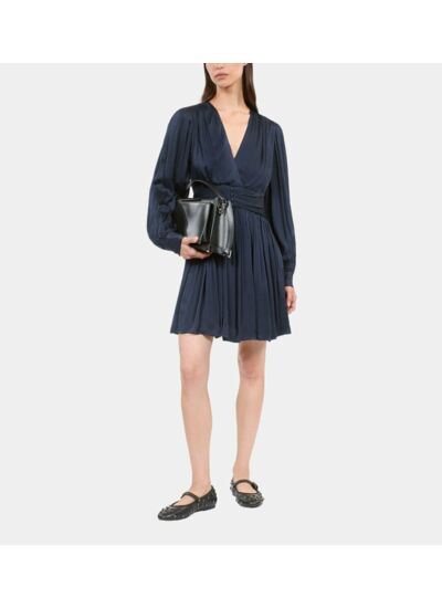 Robe Courte Tissu Crinckle Bleu Marine Femme