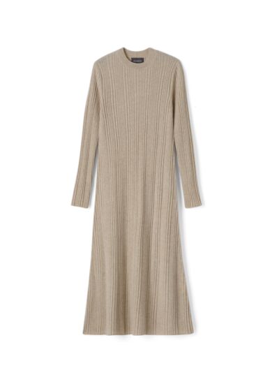 Robe longue évasée à côtes irrégulières - Femme - AVOINE