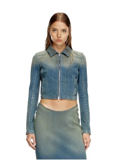 Veste cropped en denim léger strié