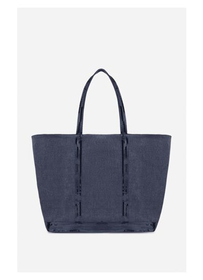 Cabas L Zippé Porté Epaule Lin et Paillettes Made in France