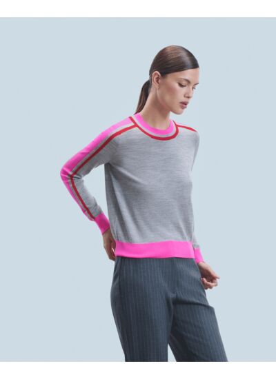 Pull Col Rond Bandes Bicolore