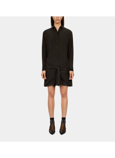 Robe Chemise Noire Courte Avec Nœud Femme