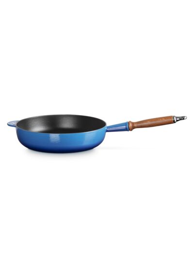 Sauteuse 28cm en fonte émaillée bleu azur avec manche en bois