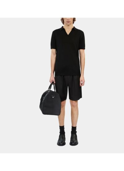 Polo Noir En Maille Ajourée Homme
