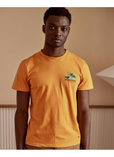 T-shirt orange clair vélo brodé