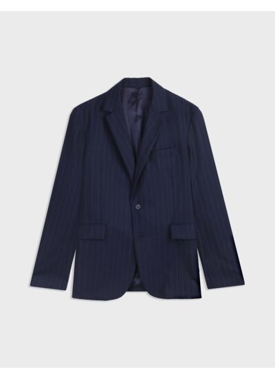 Blazer Gabin en toile de laine rayée marine