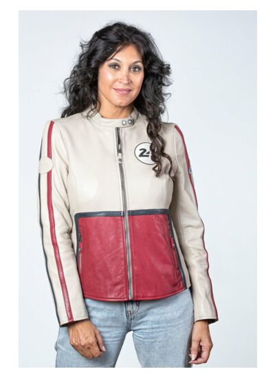 Blouson Cuir 24h Le Mans Femme Malia écru.rouge