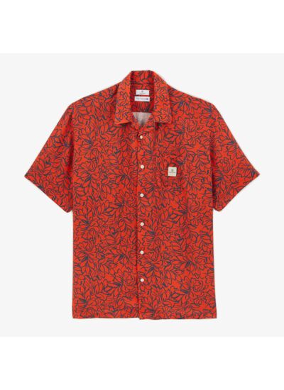 Chemise manches courtes bowling abricot imprimé fleurs