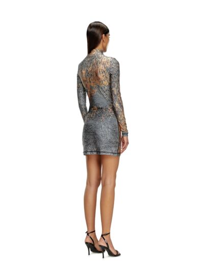 Robe courte imprimée avec cristaux transparents