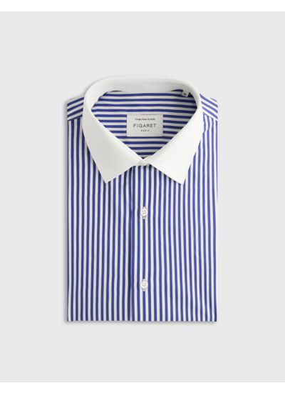 Chemise col figaret en popeline rayée avec col et poignets en popeline blanche violet