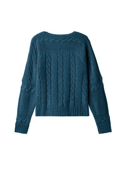 Pull col bateau jeux de torsades - Femme - BLEU MINERAL