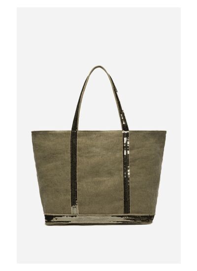 Cabas L Zippé Porté Epaule Lin et Paillettes Made In France