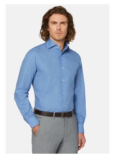 Chemise Bleue En Coton Dobby Coupe Droite