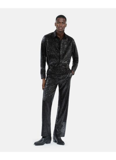 Pantalon Droit À Sequins Noir Homme