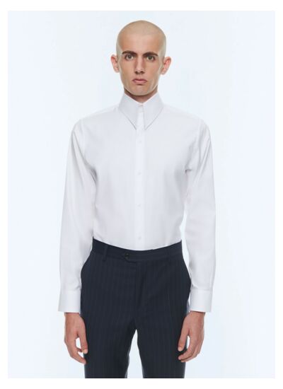 Chemise col pointe en popeline de coton