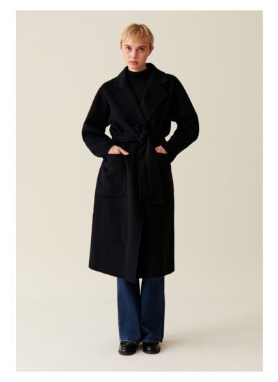Manteau long ceinturé noir