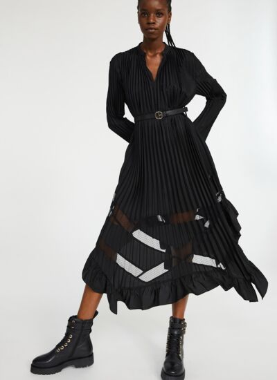 Claudie pierlot Robe noire longue plissée à volants