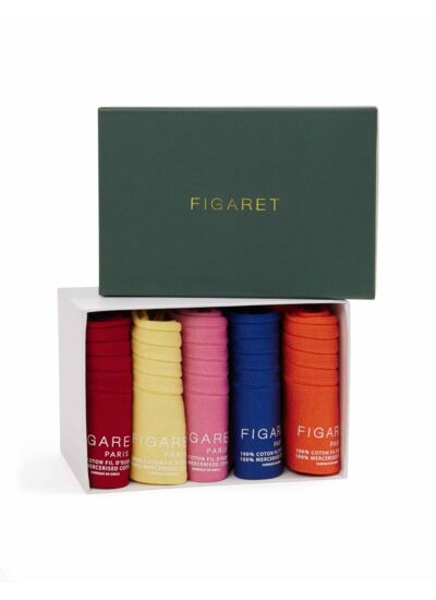 Semainier d´été de 5 chaussettes côtelées unies en double fil d´écosse vert