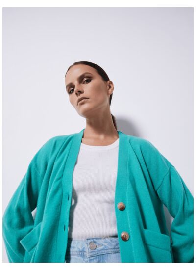 Gilet cachemire col V et boutons Salina FRESH MINT
