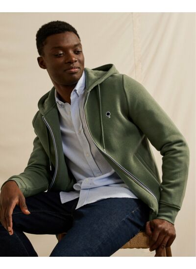 Sweat kaki zip tricolore