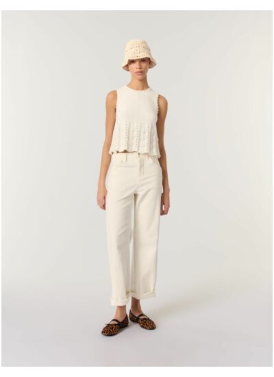 Top en maille pointelle perlée