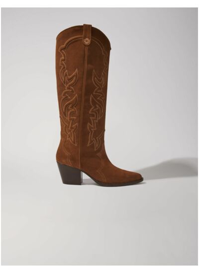 Bottes santiags en cuir suédé