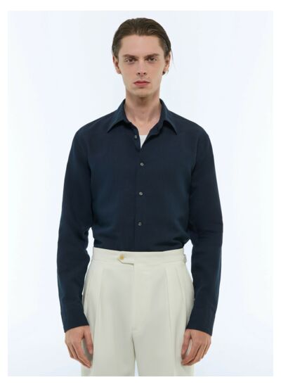 Chemise à col hirondelle en lin et coton