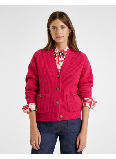 Cardigan Eglantine en laine rose fushia