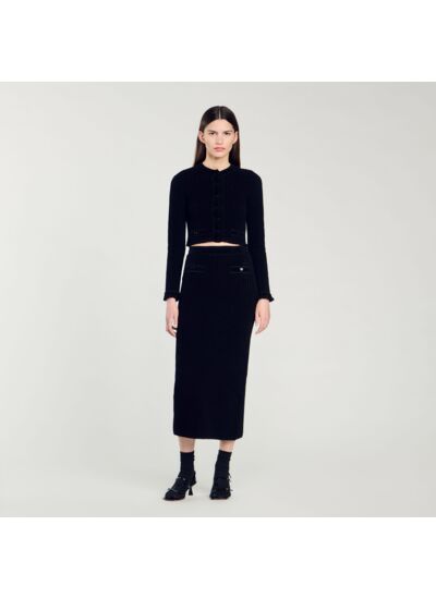 Jupe midi en maille velours