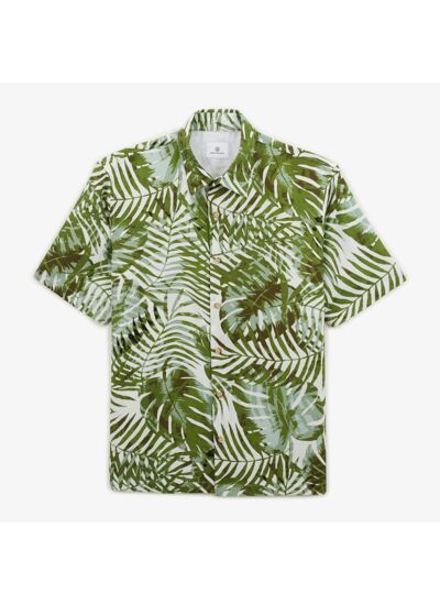Chemise manches courtes regular imprimé feuilles vert militaire