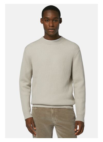 Pull Col Rond Sable En Laine Mérinos