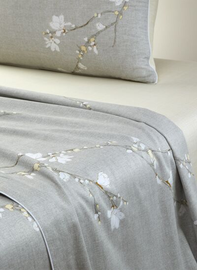 BOSS Home - Drap plat en satin de coton gris, Almond Flowers
