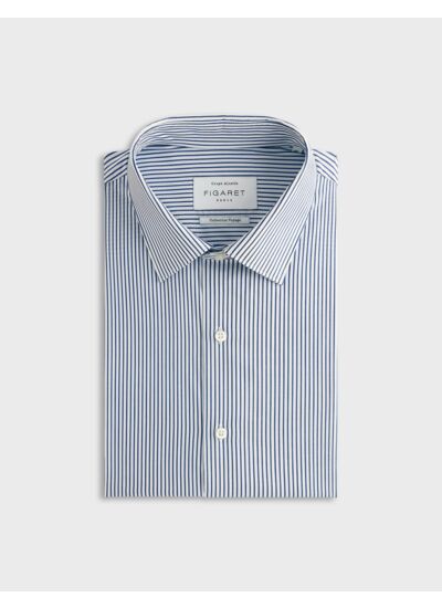 Chemise voyage col figaret en popeline rayée marine