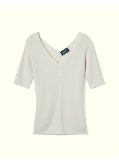 Col V ultrafin manches courtes - Femme - PLATRE