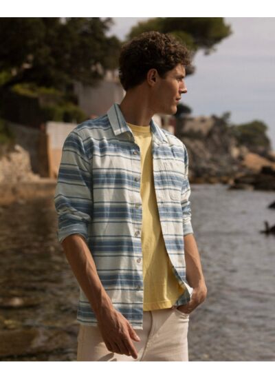 Chemise rayée bleu marine & écru