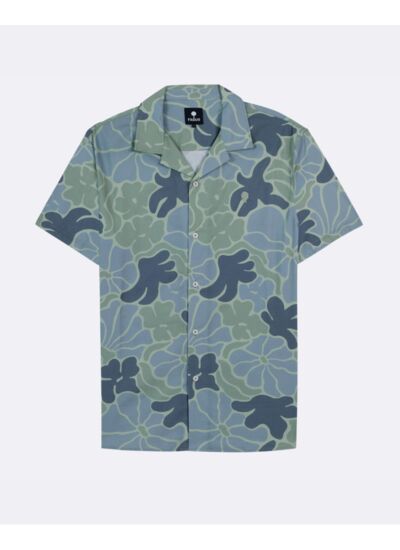 Chemise manches courtes vert clair & jaune orangé