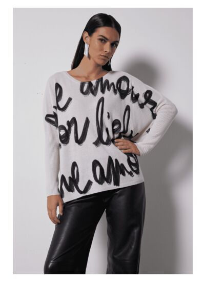 Pull poncho imprimé cachemire Amour ECRU