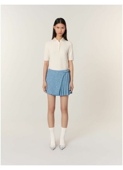 Jupe-short plissée en tweed