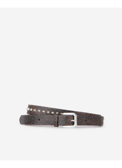 Ceinture Fine En Cuir Marron Avec Spikes