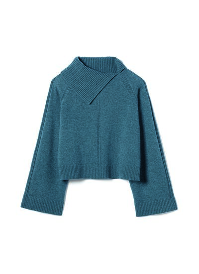 Pull col roulé fendu - Femme - BLEU MINERAL